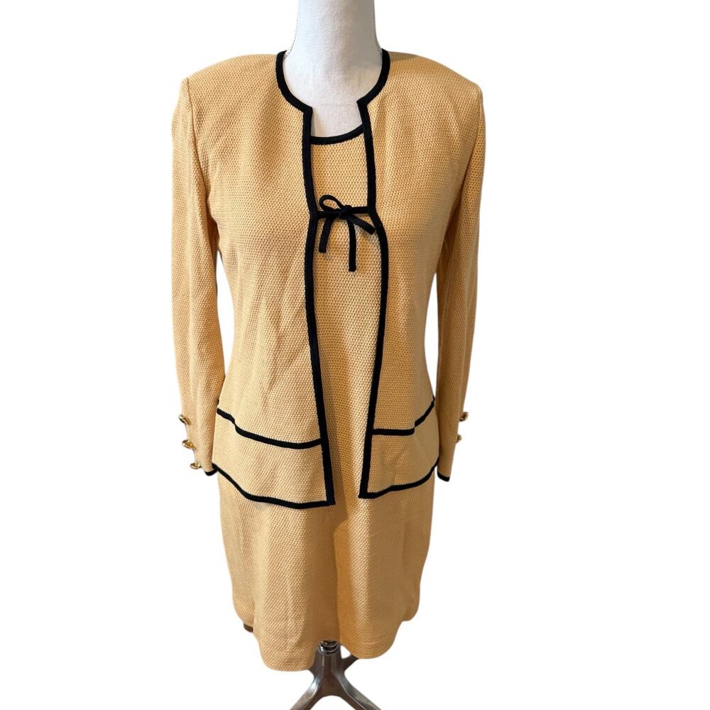 St John Collection Knit Sleeveless Dress & Jacket Cream Black